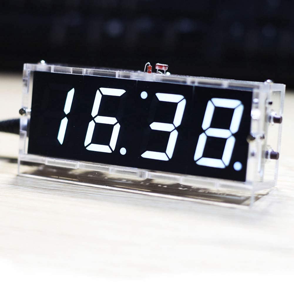4 Digit DIY LED Digital Clock Kit, LED Electronic Clock with Time/Temperature/Date Display, Light Control, Simple Digital Clock for Beginners Electronics Professionals(White)