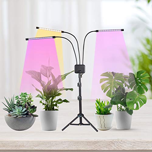 Growing Light with Stand, KORAM 60W LED Tri-Head Full Spectrum Plant Grow Lamps for Indoor Plants, Tripod Stand Adjustable with Timing 3/9/12H Function &3 Modes