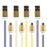 Generic [4-pack] Micro USB Cable , High Speed 6.6ft (2m) Nylon Braided Tangle-free Micro USB 2.0 Cable Aluminum Shell Connectors for Android, Samsung, Htc, Nokia, Sony and Other Tablet Smartphone (White，yellow，purple and blue)