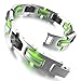 INBLUE Men's Stainless Steel Rubber Bracelet Link Wrist Silver Tone Black Light Green