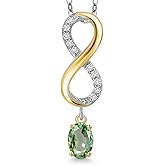 Gem Stone King 925 Silver and 10K Yellow Gold Green Sapphire and Lab Grown Diamond Pendant Necklace for Women | 1.18 Cttw | Gemstone September Birthstone | Oval 6X4MM | With 18 Inch Chain