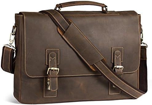 Leather Messenger Bag for Men Shoulder Bag Fit 15.6 Inch Pabin (Vintage Brown)