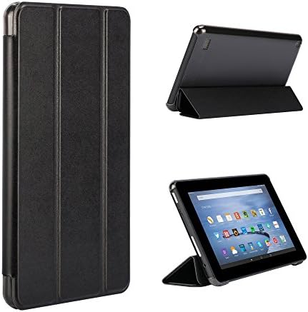 NEESI Amazon Kindle Fire 7" Case 5 th Gen 2015 Lightweight Slim Folding Synthetic PU Smart Cover Transparent PC Back for Fire 7 inch Tablet(2015 5th Generation Only)(Black)