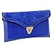 b.m.c BMC Womens Sapphire Blue Textured PU Faux Leather Suede Topped Envelope Flap Handbag Fashion Clutch