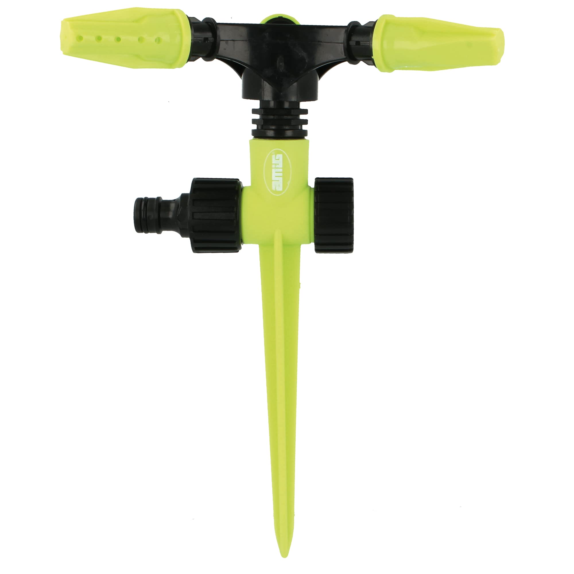 Amig - Swivel Sprinkler with 3 Nozzles - Lawn Nailing Spike - Ø200 x 230 mm - 3 Swivel Arms and Quick Connector - Surface up to 78 m² - ABS Plastic - Pistachio Green and Black