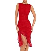AXOSY Women's Midi Bodycon Dress Summer Sleeveless Ruffle Mermaid Dress Cocktail Party Tank Dresses for Wedding Guest