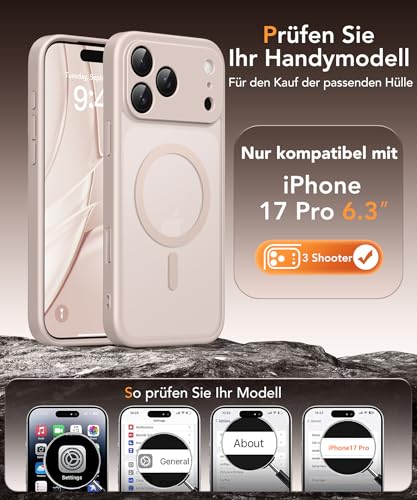 GOLBINBOX Magnetic Case for iPhone 17 Pro with Privacy Screen [Compatible with MagSafe] [Shockproof and Durable & Magnetic Force] [Camera Protection] Semi-Transparent Matte iPhone 17 Pro Mobile Phone Case, Rose Gold