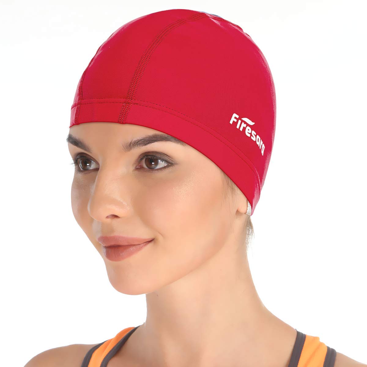Lycra Swimming Cap, Firesara Swim Cap Anti-Tear Swim Hat Comfortable No-Slip for Men Women Long Short Hair Adult Boys Girls-Red