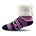 Pudus Nordic Pink Cozy Winter Slipper Socks for Women and Men with Non-Slip Grippers and Faux Fur Sherpa Fleece - Adult Regular Fuzzy Socks