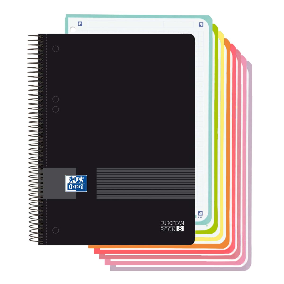 Oxford, Notebook A5 Squared 5 x 5, Plastic Cover, 160 Sheets, 8 Colour Boxes, Microperforated Notebook, Black