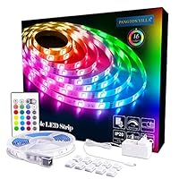 PANGTON VILLA LED Strip Lights, 16.4ft RGB 5050LEDs Color Changing Full Kit with 24key Remote Control and Power Supply Mood Lamp for Room Bedroom Home Kitchen Indoor Decorations