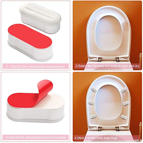 Toilet Seat Bumpers, 4 Pack White Toilet Seat Toilet Seat Bumpers Safe Replacement Bumper with Strong Adhesive for Home and Hotel