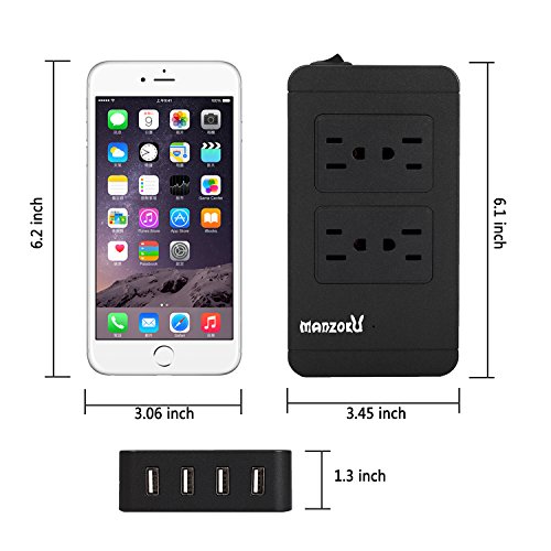 image for MANZOKU Surge Protector Power Strip, 4 AC Outlets + 4 USB Charger Port