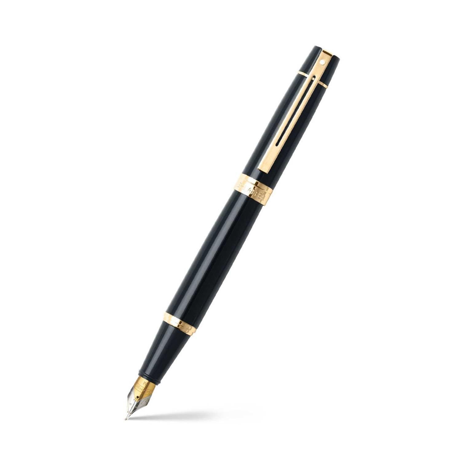 Sheaffer 300 - Refillable fountain pen, medium nib, glossy black, gold tone trim — image 1