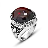 QUSIIOSLK Vintage Red Agate Stone Ring 925 Sterling Silver Oval Cut Red Onxy Ring Turkish Handmade Natural Stone Ring Retro Luxury Ruby Ring Jewelry Gift for Men 8