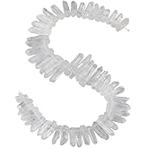 Nupuyai Natural Rock Crystal Quartz Points for Jewelry Making, Titanium Coated Aura Crystal Top Drilled Graduated Spike Stone Beads 15" Full Strand
