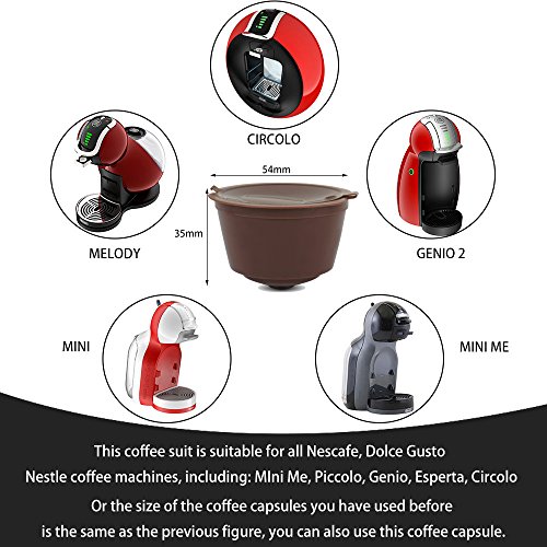 BRBHOM 6 Refillable Dolce Gusto Coffee Capsule Reusable Dolce Gusto Coffee Filter with Coffee Spoon,Brush (6, Coffee)