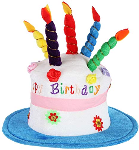 Home-X - Plush Happy Birthday Cake Hat, Celebrate in Style with The Perfect Birthday Hat for Men and Women of All Ages, Blue