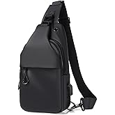 Hjkiopc Waterproof Sling Bags Mens Shoulder Crossbody Backpack with USB Charging Port& Headphone,Outdoor Lightweight Bag