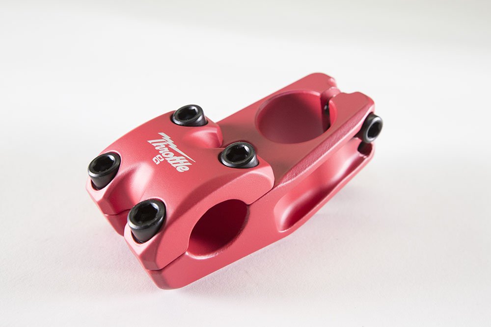 Eastern Bikes Throttle BMX Stem, 22.2mm Clamp Dia, 50mm Reach, Frontload or Topload, Lightweight 6061 Alloy, Chromoly Bolts (Topload, Red)