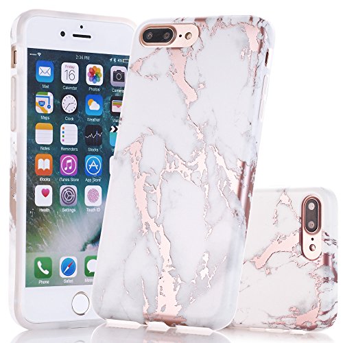 iPhone 7 Plus Case, Shiny Rose Gold White Marble Design, BAISRKE Clear Bumper Matte TPU Soft Rubber Silicone Cover Phone Case for Apple iPhone 7 Plus 5.5 inch