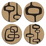Mid Century Modern Retro Abstract Art Cork Drink Coaster Gift Set of 4