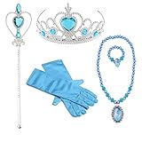 Hpwai Princess Little Girls Kids Elsa Party Favors Dress up Accessories, Gloves, Tiara, Wand, Necklace, Bracelet 5 Pieces Gift Set