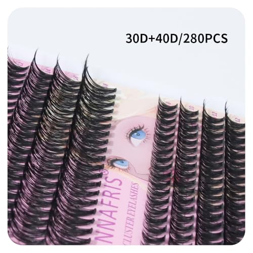 ANNAFRIS False Eyelashes 30D+40D Eyelashes Hair to Hair D Curl 8-18mm Cluster Lashes Natural DIY Eyelashes(30D+40D)