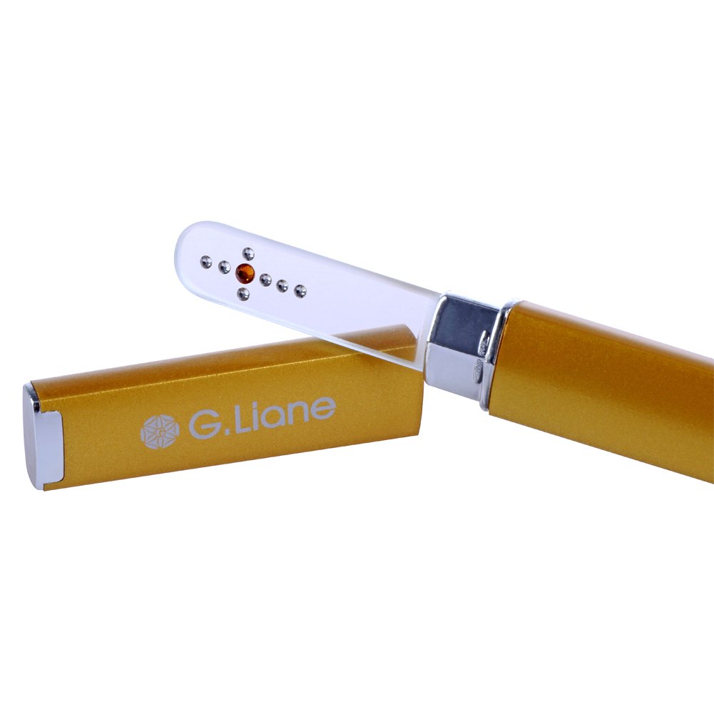 G.Liane Glass Manicure File with Genuine Qualified Crystals Shape and Smooth Nail File Tool with Case Best for Gentle & Safe Nail Care Kit for Beautiful Fingernails(Gold Cross)