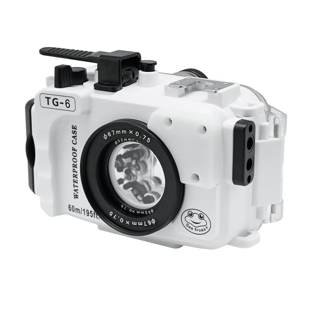SeaFrogs Professional Underwater Housing for Olympus Tough TG-6 [60m/195ft] Scuba Waterproof Diving Case for Tough tg6, w/Inbuilt Leak Detection Sensor, Vacuum Pump Interface - White