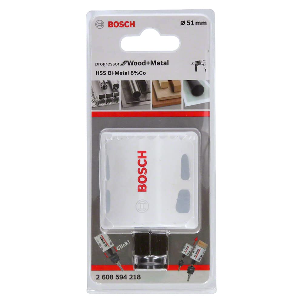 BOSCH Bi-Metal Hole Saw (for Wood and Metals, 8% Cobalt Alloy, Progressive Tooth Design, Ø 51 mm, Accessory Drills)