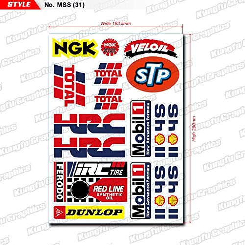 Kungfu Graphics HRC Sponsor Logo Racing Sticker Sheet Universal (7.2x 10.2 inch), White