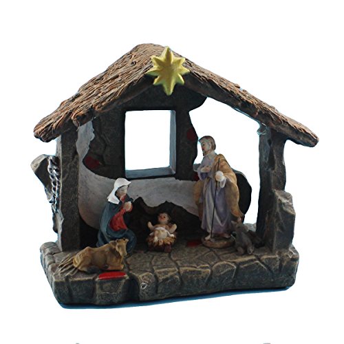innodept12 Christmas Home Decor Nativity Scene Figurines Set and House with Warm White Led Light