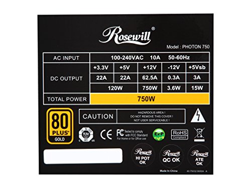 ROSEWILL-Gaming-80-Plus-Gold-750W-Power-Supply-PSU-PHOTON-Series-Full-Modular-750-Watt-80-PLUS-Gold-Certified-PSU-with-Silent-135mm-Fan-and-Auto-Fan-Speed-Control-5-Year-Warranty