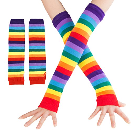 Acecharming Womens Party Colorful Rainbow Stripes Knit Leg Arm Warmer