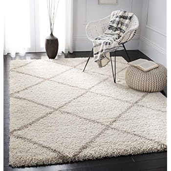 Safavieh Hudson Shag Collection SGH281D Ivory and Beige Moroccan Diamond Trellis Area Rug (8' x 10')