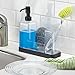 mDesign Modern Plastic Kitchen Sink Countertop Liquid Dish Soap Dispenser Pump Bottle Caddy with Storage Compartments - Holds and Stores Sponges, Scrubbers and Brushes - Clear/Matte Black
