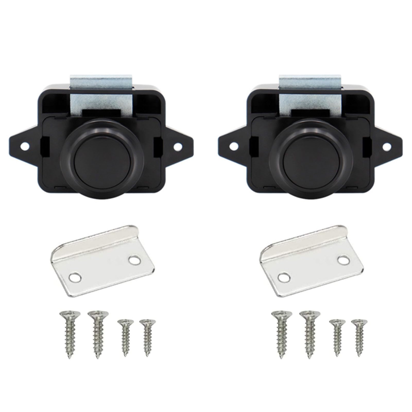 2PCS Push Button Latch Catch Drawer Replacement Keyless Door Lock Cupboard Door Motorhome Caravan Cabinet Knob Zinc Alloy Pop Up for 15-18mm Thickness Cabinet Boat Horsebox Camper Van RV Black