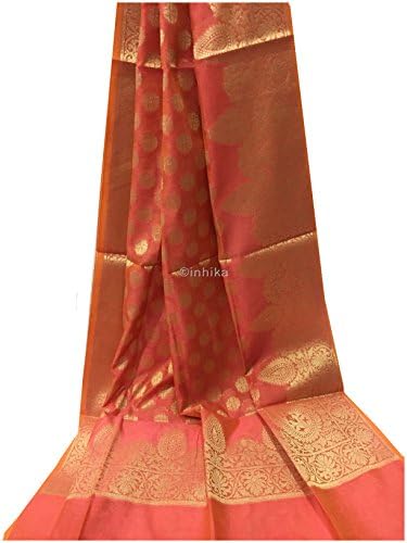 India Art Silk Dupatta Women Scarf Stole Gold mehendi party wedding favor Aqua Blue (Pink)