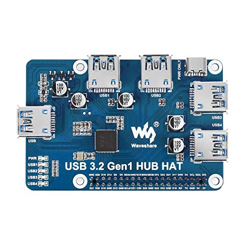 USB 3.2 Gen1 HUB HAT For Raspberry Pi with 4x USB 3.2 Gen1 Ports, Driver-Free compatible with USB 3.0/2.0/1.1