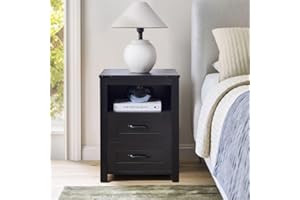 Seekverse Nightstand with Charging Station, Sturdy Bedside Table with Storage Drawers & Shelf, End Table with USB Ports & Outlets, Night Stand for Bedroom,Black