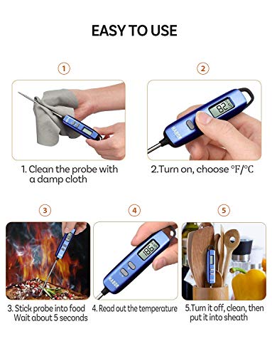 Habor 022 Meat Thermometer, Instant Read Thermometer Digital Cooking Thermometer, Candy Thermometer with Super Long Probe for Kitchen BBQ Grill Smoker Meat Oil Milk Yogurt Temperature