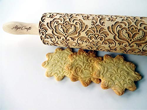 DAMASK-embossing-rolling-pin-Wooden-embossing-rolling-pin-with-flowers-Oriental-flowers-Embossed-cookies-with-flowers-Damask-pattern-From-Europe