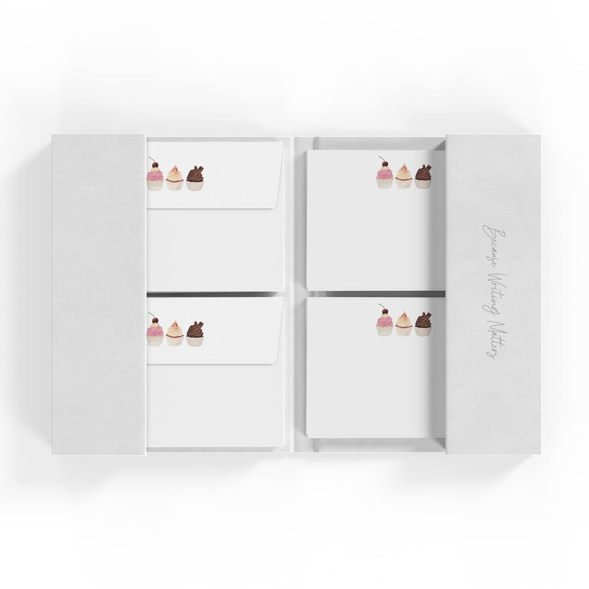 Me Loovely Cupcakes Flat Notecard and Envelopes Set A6 Size Blank Note Cards for All Occasions Writing Stationery Supplies | Christmas Gifts (Pack of 20 with Folder)