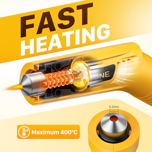 SEEKONE Mini Wireless Heat Gun, 4 Temperature (Max 400°C) with Memory Function, 3.6V Lithium Battery Hot Air Gun, USB Charging, with Reflector Nozzle, for Crafts