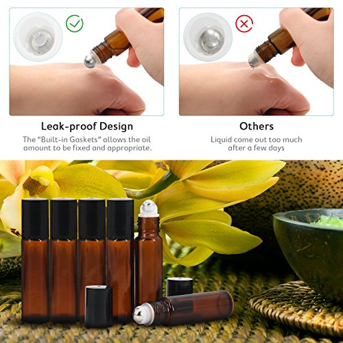 12 Pack Amber Glass Essential Oil Bottle Kits - 2 Pack 16oz & 4 Pack 2oz Spray Bottles & 6 Pack 10ml Roller Bottles for Essential Oils or Cleaning Agent. Labels, Droppers, Funnels and Lids Included