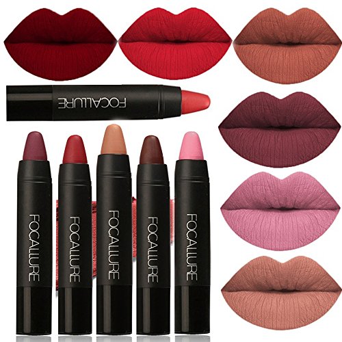 FOCALLURE 6pcs Matte Lipstick Lip Gloss Set Liquid Lip Color Waterproof Matte Liquid Lipstick