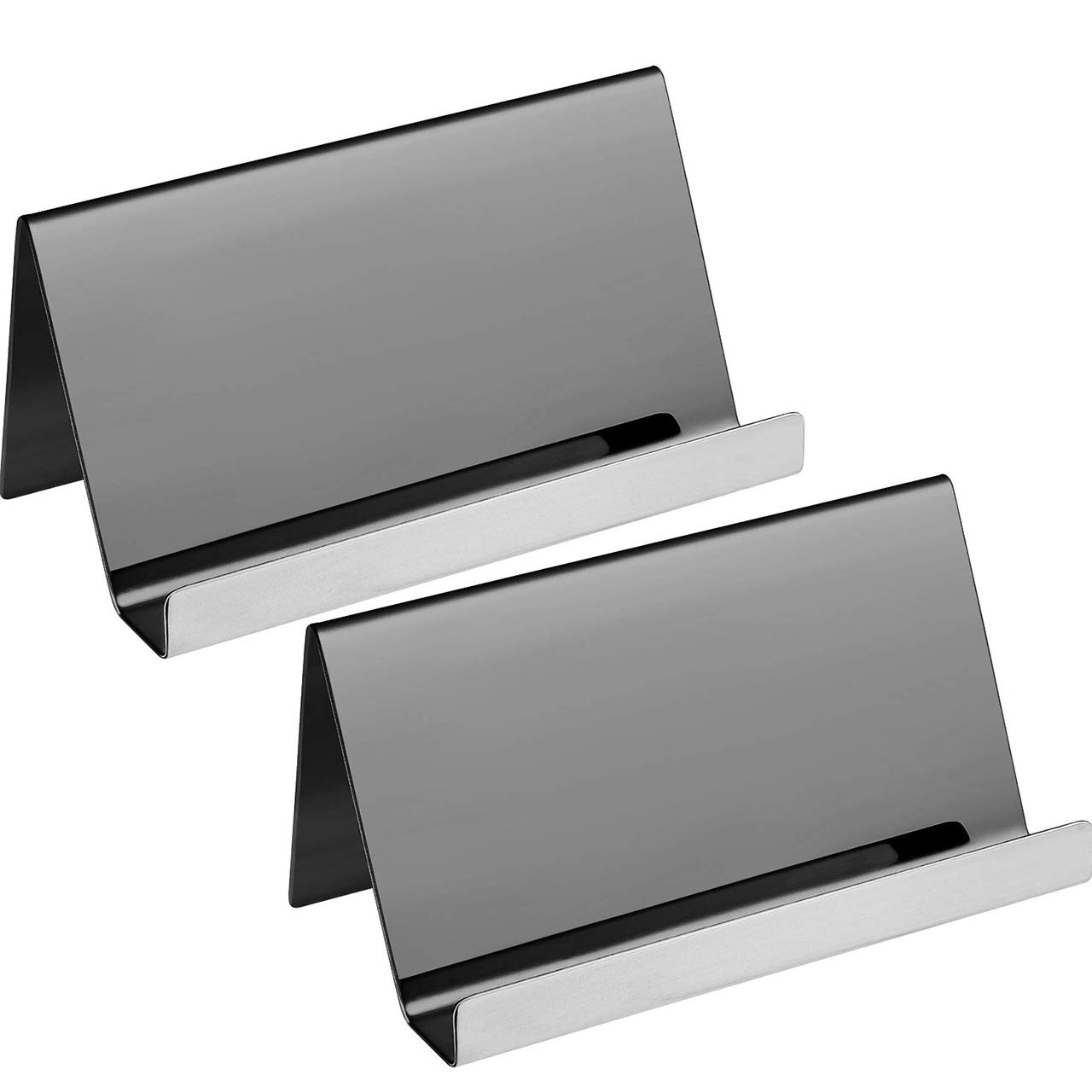 ZHANGTING 2PCS Stainless Steel Business Card Holders, Desktop Card Display Business Card Rack Organizer for Desk Office Business Card Stand Collection Organizer, Name Card, Hotel Reception (Black)