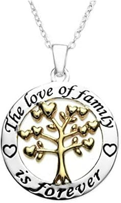 Argento Tono L Amore Della Famiglia E Per Sempre En Inglese Collana Con Pendente Incisa Diametro 2 5 Cm Con Catena Da 45cm Albero Cuore Amazon It Gioielli