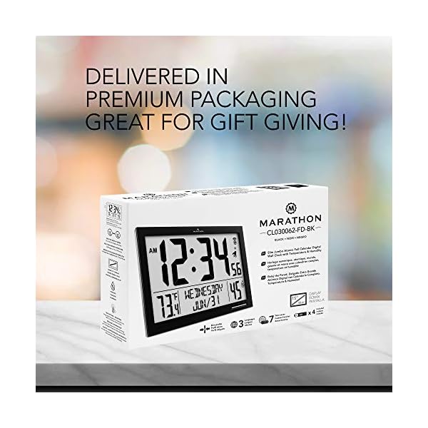 MARATHON Slim Jumbo Atomic Wall Clock, Black Large 15Inch Full